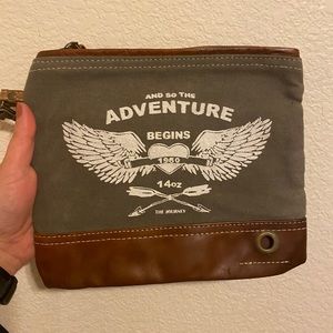 Myra Bag Wristlet Pouch, Olive Up-Cycled Canvas Bag